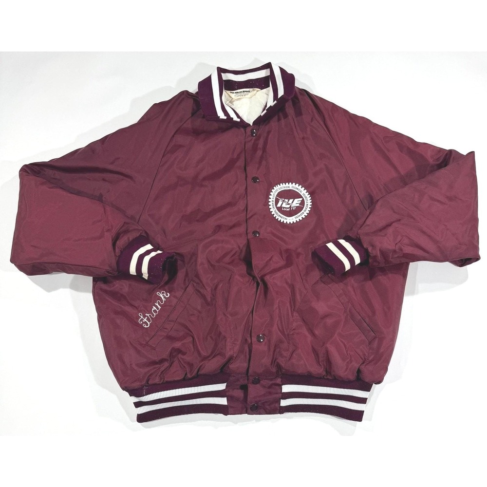 Vintage Bomber Jacket Men's XL IUE Local‎ 717 Nylon Maroon